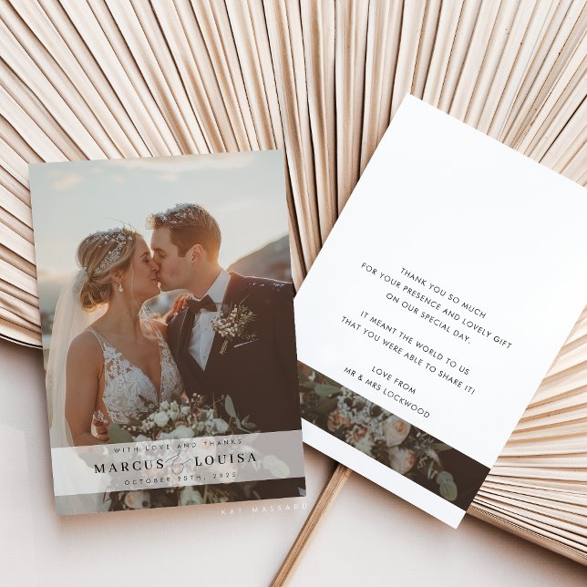 Cartão De Agradecimento WEDDING PHOTO modern elegant chic ampersand white (Criador carregado)