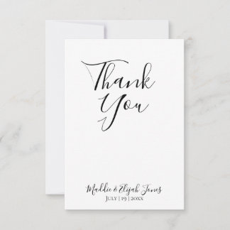 Cartão De Agradecimento Wedding, Simple, Script, Black & White Thank You