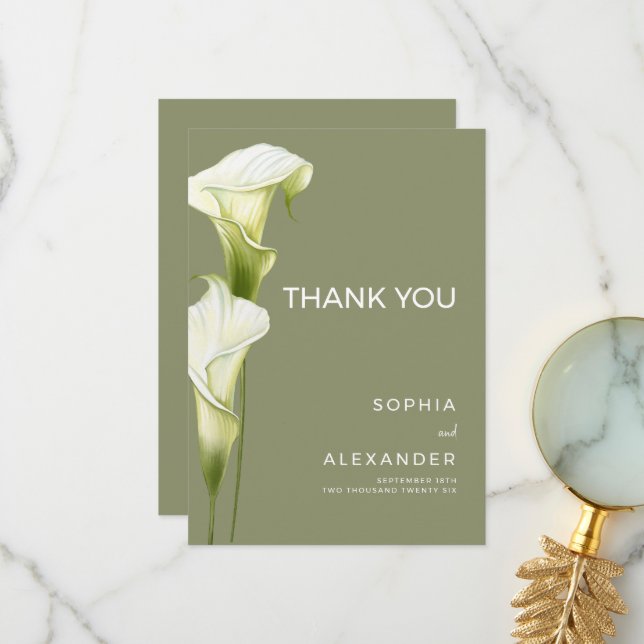 Cartão De Agradecimento Wedding Thank You Cards "Delicate Calla Lilies" (Frente/Verso In Situ)