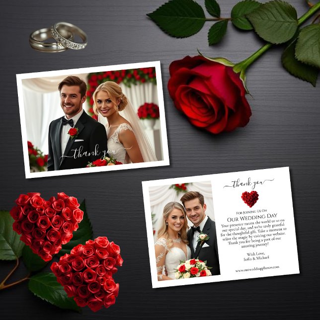 Cartão De Agradecimento Wedding Thank You- Heart Shaped Red Roses Thank Yo (Wedding Thank You- Heart Shaped Red Roses Thank Yo Thank You Card)
