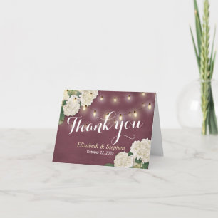 Cartão De Agradecimento Wedding Thank You Hydrangea String Lights Burgundy