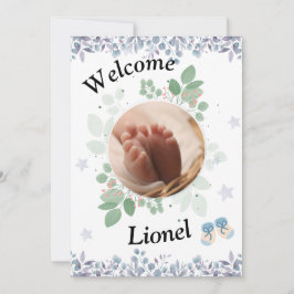 Cartão De Agradecimento Welcome baby round photo boy