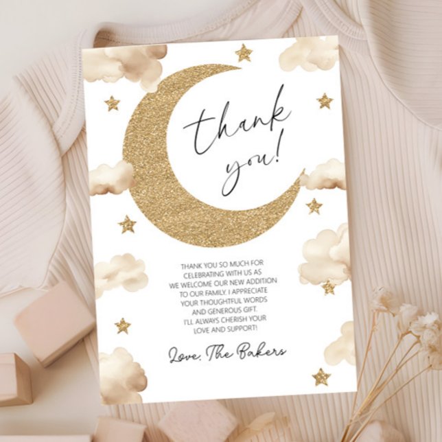 Cartão De Agradecimento We're Over The Moon Boho Celestial Baby Shower (Criador carregado)