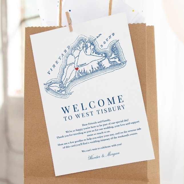 Cartão De Agradecimento West Tisbury Wedding Welcome Itinerary Marinho Blu (West Tisbury Martha's Vineyard Wedding Welcome Letter and Weekend Events Itinerary)