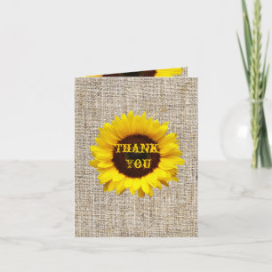 Cartão De Agradecimento Western Country Burlap Sunflower Wedding thank you
