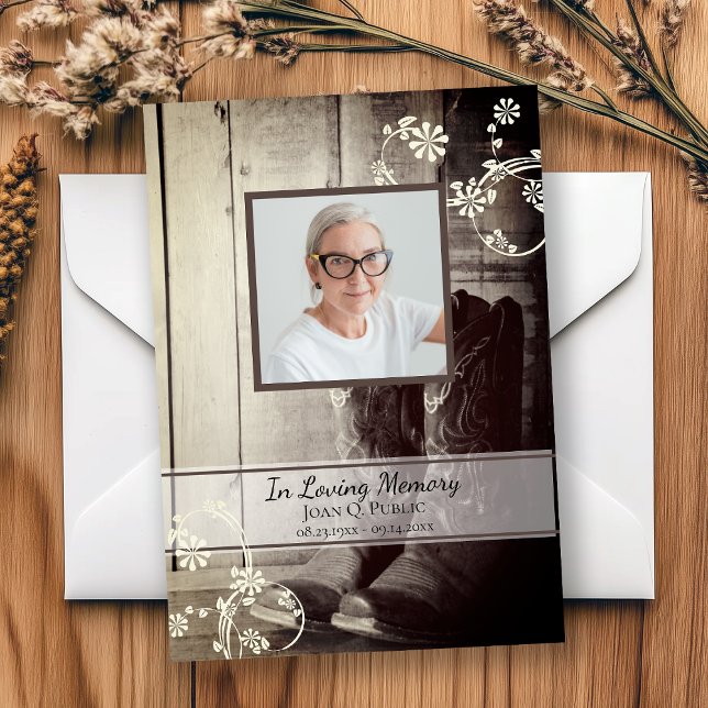 Cartão De Agradecimento Western Cowboy Boots Simpatia Memorial Funeral (Criador carregado)