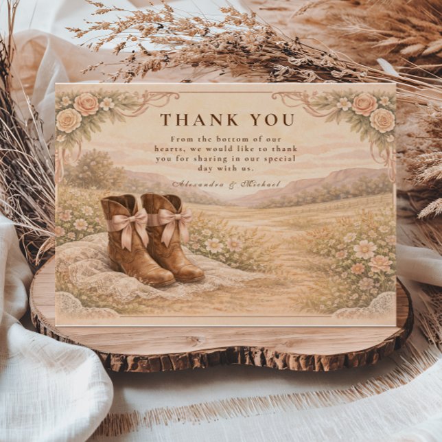 Cartão De Agradecimento Western Lace Cowboy Boots Wedding (Criador carregado)