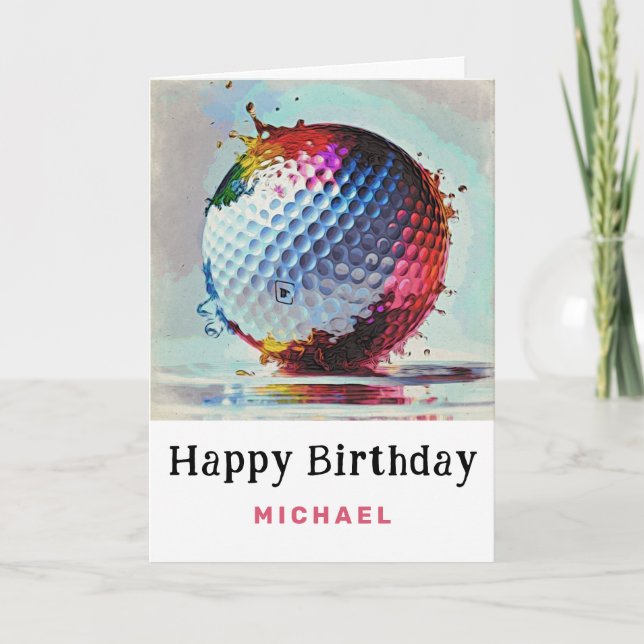 Cartão De Agradecimento *~* Wet Metallic AP94 Golf Ball Birthday Card (Frente)