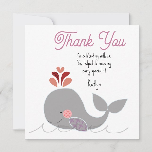 Cartão De Agradecimento Whale Birthday Flat Thank You Card (Frente)