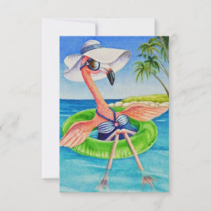 Cartão De Agradecimento Whimsical Beach Babe Pink Flamingo No. 3