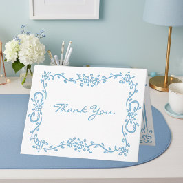 Cartão De Agradecimento Whimsical Blue Hand Drawn Floral Stripe Wedding
