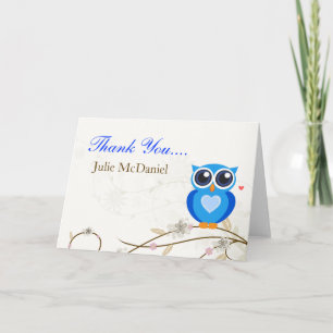 Cartão De Agradecimento Whimsical Blue Owl Thank You Cards