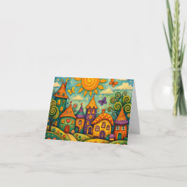 Cartão De Agradecimento Whimsical Fairy Tale Village Colorful Canvas Art