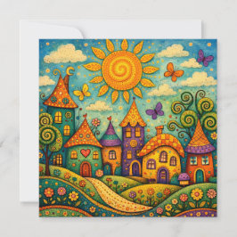 Cartão De Agradecimento Whimsical Fairy Tale Village Colorful Canvas Art