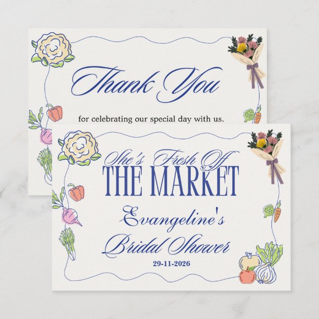 Cartão De Agradecimento Whimsical Fresh Off the Market Bridal Shower  (Frente/Verso)