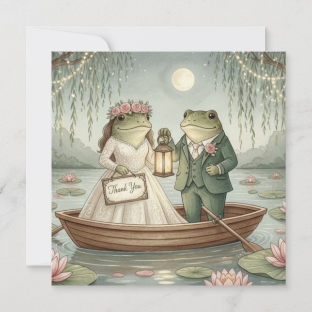Cartão De Agradecimento Whimsical Frog Couple Wedding Thank You Card (Frente)