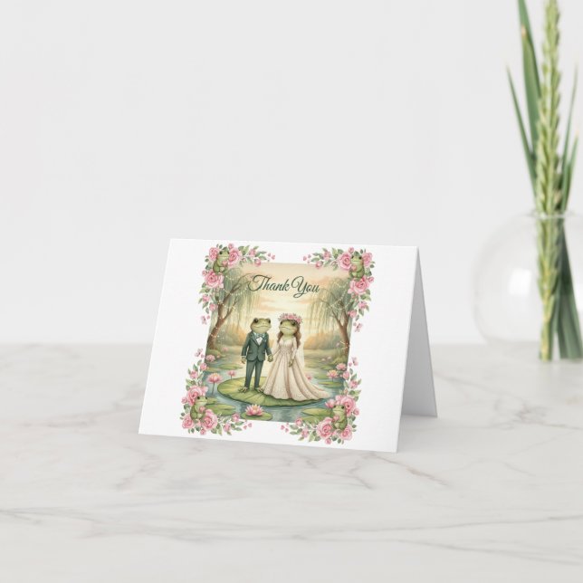 Cartão De Agradecimento Whimsical Frog Couple Wedding Thank You Card (Frente)