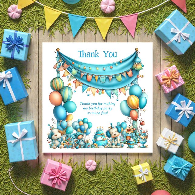 Cartão De Agradecimento Whimsical Fun Teal Birthday  (Criador carregado)