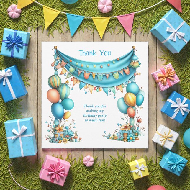 Cartão De Agradecimento Whimsical Fun Teal Birthday  (Criador carregado)