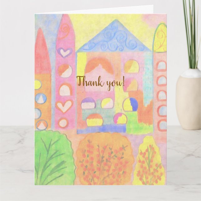 Cartão De Agradecimento Whimsical Pastel Fairytale Castle  (Frente)