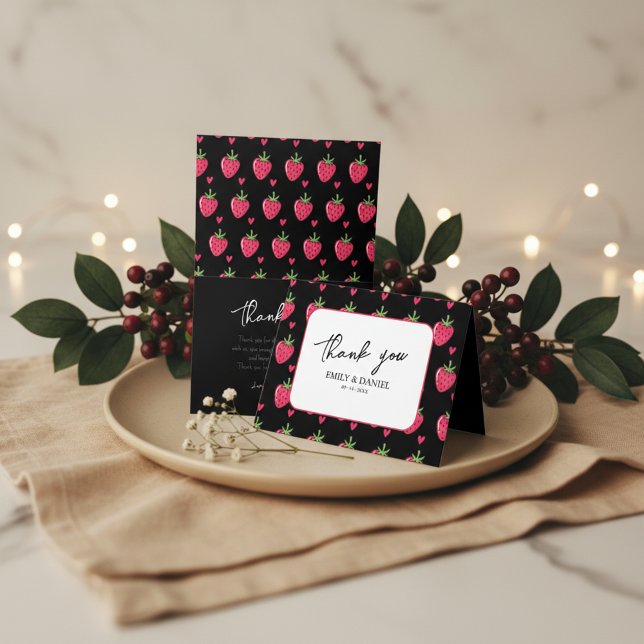 Cartão De Agradecimento Whimsical Pink Strawberry wedding Thank You Card (Criador carregado)