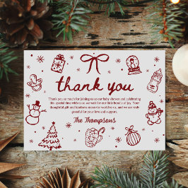 Cartão De Agradecimento Whimsical Red Hand Drawn Christmas Baby Shower
