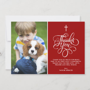 Cartão De Agradecimento Whimsical Script Red First Holy CommunPhoto