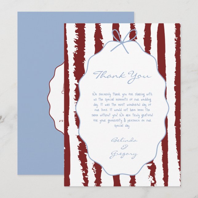 Cartão De Agradecimento Whimsical Stripes Handwritten Painted Wedding  (Frente/Verso)