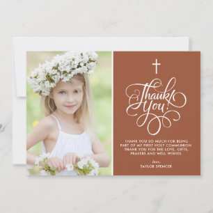 Cartão De Agradecimento Whimsical Terracotta Primeira Foto Sagrada da Comu