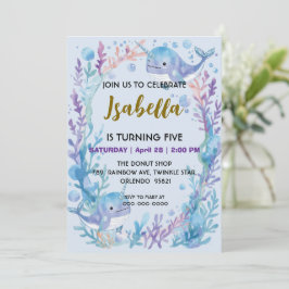 Cartão De Agradecimento Whimsical Watercolor Narwhal fish  Unicorn of the 