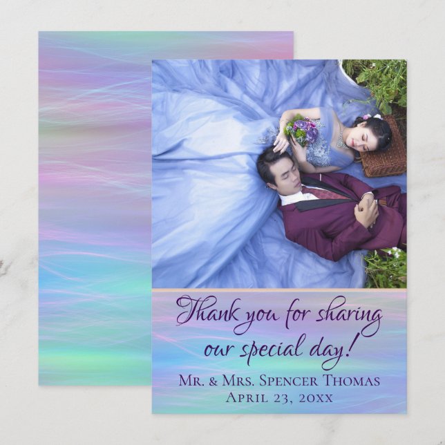 Cartão De Agradecimento Whimsical Wisps | Holo Fairy Pastel Rainbow Photo (Frente/Verso)
