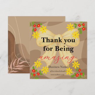 Cartão De Agradecimento Whimsical Yellow Bow & Red Floral Thank You Card
