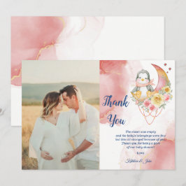 Cartão De Agradecimento Whimsland Wonderland Pink Chá de fraldas Pinguim