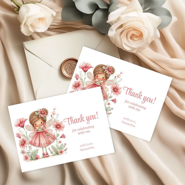 Cartão De Agradecimento Whimsy Cute Fairy Pastel Floral 1st Birthday Thank (Whimsy Cute Fairy Pastel Floral 1st Birthday Thank You Card)