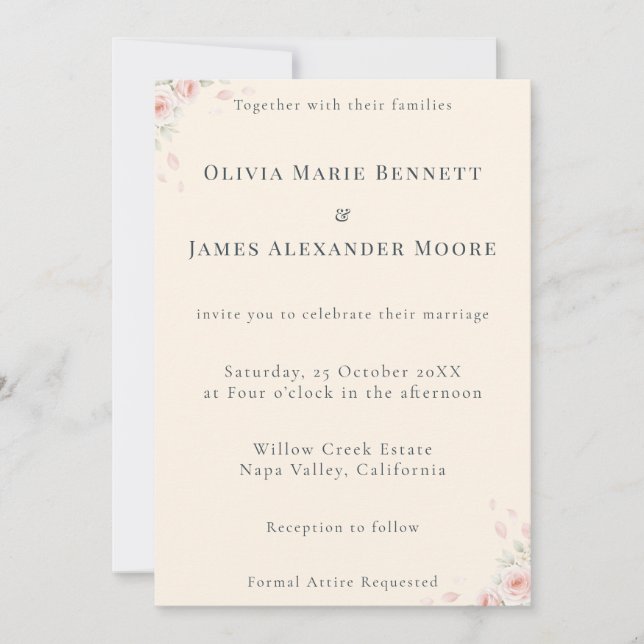 Cartão De Agradecimento Whispered Petals Minimalist Wedding Invitation (Frente)