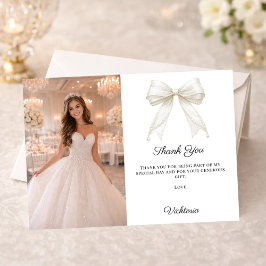Cartão De Agradecimento White bow photo pearls girl Quinceanera