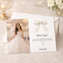 Cartão De Agradecimento White bow photo pearls girl Sweet 16