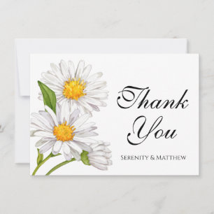 Cartão De Agradecimento White Daisies Watercolor Summer Floral Obrigado