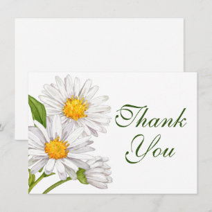 Cartão De Agradecimento White Daisy Watercolor Summer Floral Obrigado