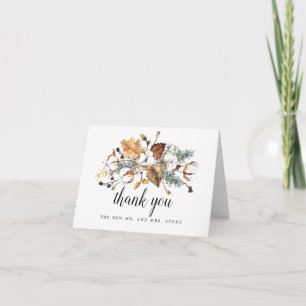 Cartão De Agradecimento White Floral Fall Deixa Foto De Casamento
