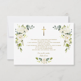 Cartão De Agradecimento White Floral Gracias Con Oración Bautizo
