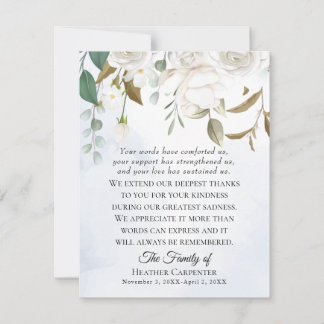 Cartão De Agradecimento White Floral Greenery Simpatia Obrigado Nota