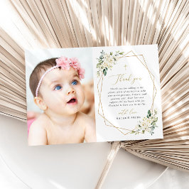 Cartão De Agradecimento White Flowers, Cream Flowers, Greenery, Baptism