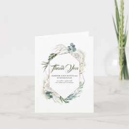 Cartão De Agradecimento White Hydrangea e Greenery Wedes Obrigado