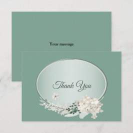 Cartão De Agradecimento White Jasmine Floral Green Geometric Wedding