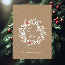 Cartão De Agradecimento White Laurel Wreath on Kraft Paper Corporate Card