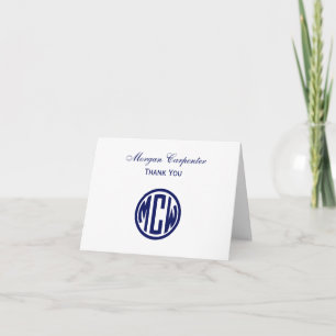 Cartão De Agradecimento White Navy Circle Monogram Font DIY BG