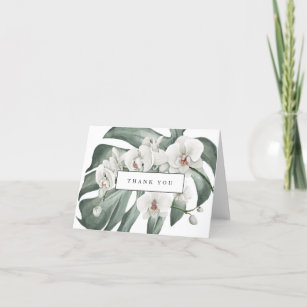 Cartão De Agradecimento White Orchids on Monstera Tropical Thank You