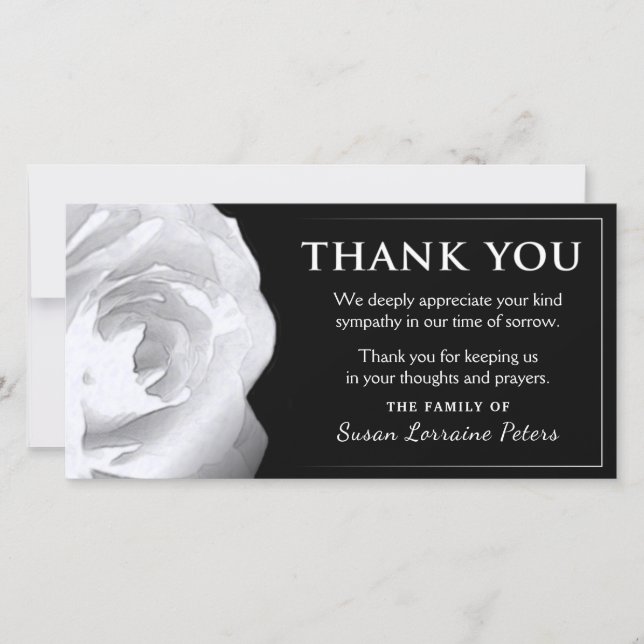 Cartão De Agradecimento White Rose, obrigado simpatia da família (Frente)