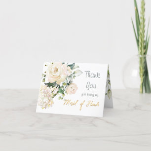 Cartão De Agradecimento White roses Maid of Honor Thank You card